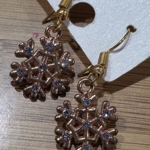 Gold Snowflake Earrings with Crystal Accents